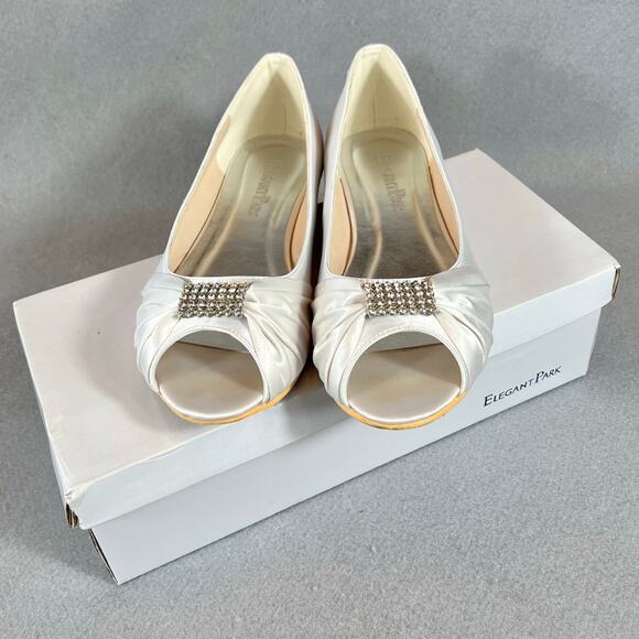Elegant Park Wedding Bridal Peep Toe Dress Shoes Womens 8 Rhinestones w/Box - Picture 1 of 14